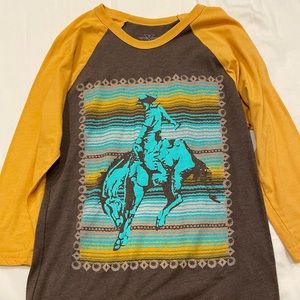 Crazy train bronc quarter sleeve tee